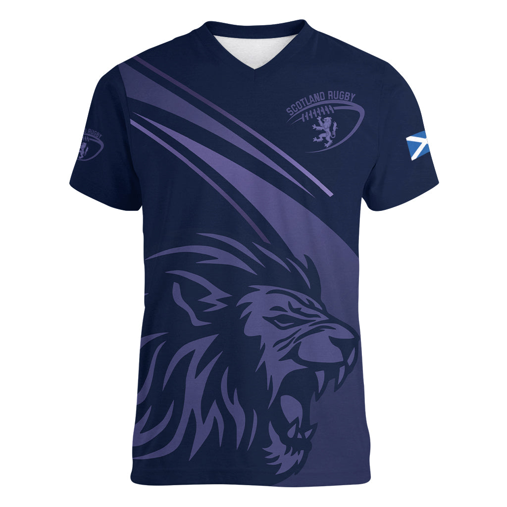 Custom Scotland Rugby Women V Neck T Shirt Scottish Lion Sporty Style