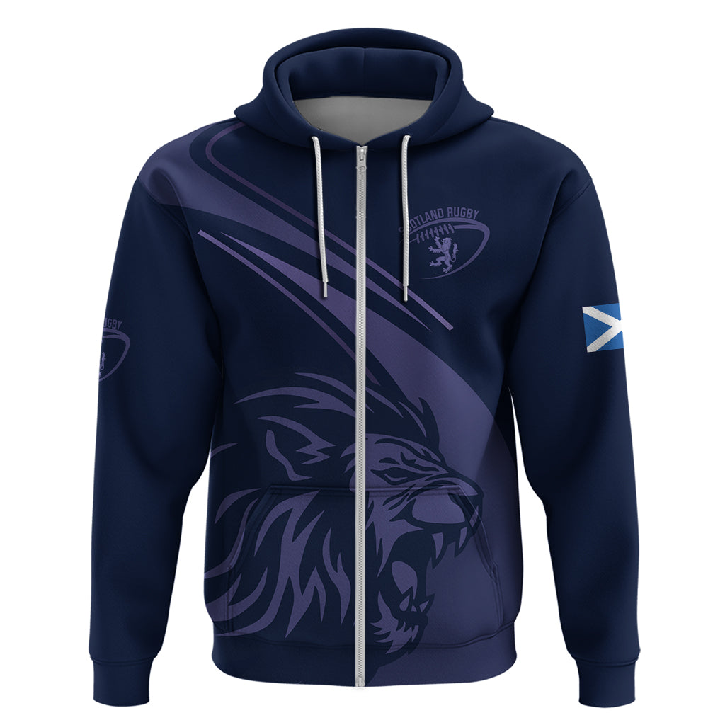 Custom Scotland Rugby Zip Hoodie Scottish Lion Sporty Style