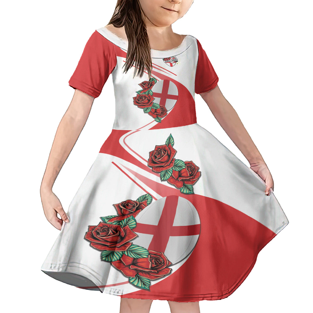 Custom England Rugby Kid Short Sleeve Dress Red Rose Sporty Style - Wonder Print Shop