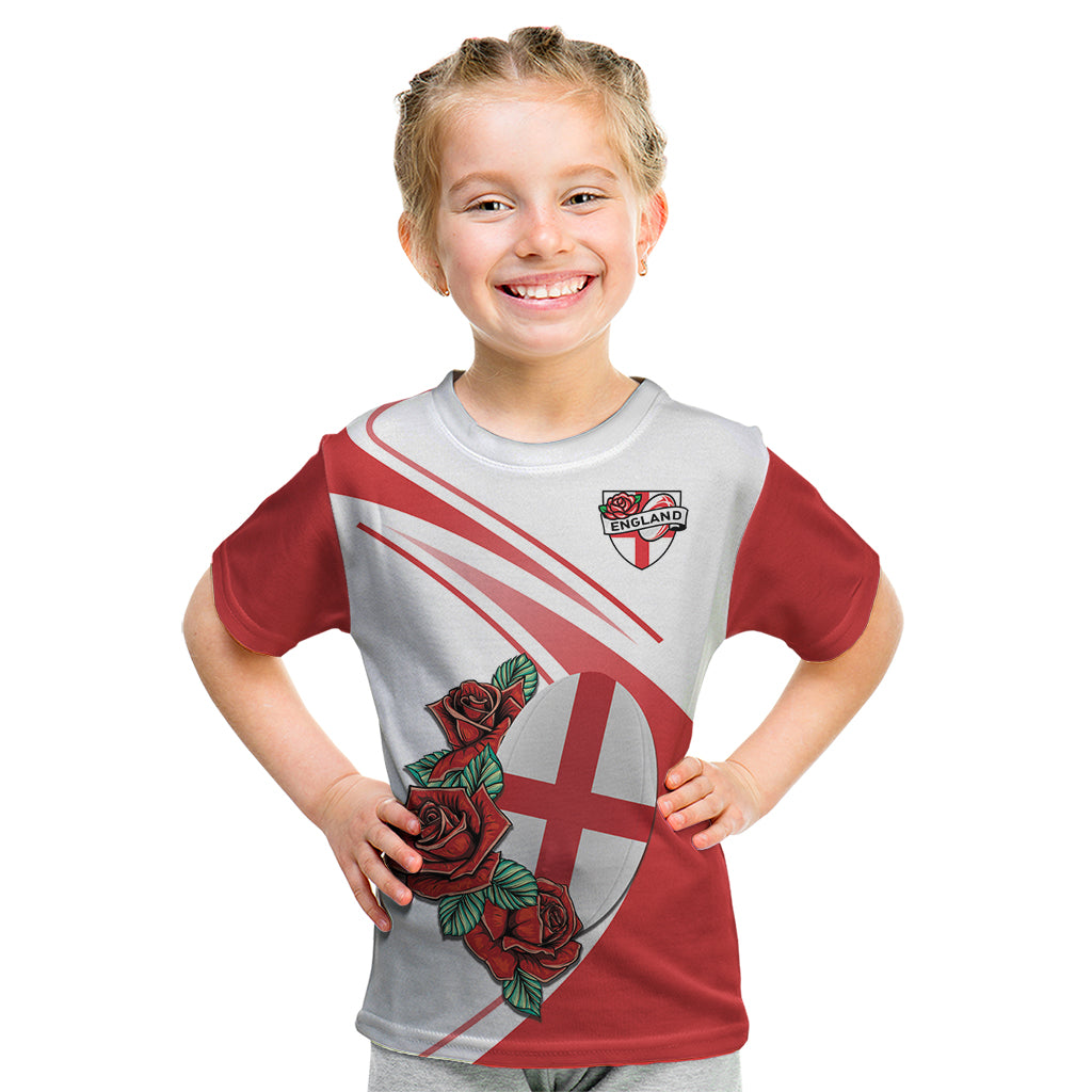 Custom England Rugby Kid T Shirt Red Rose Sporty Style - Wonder Print Shop