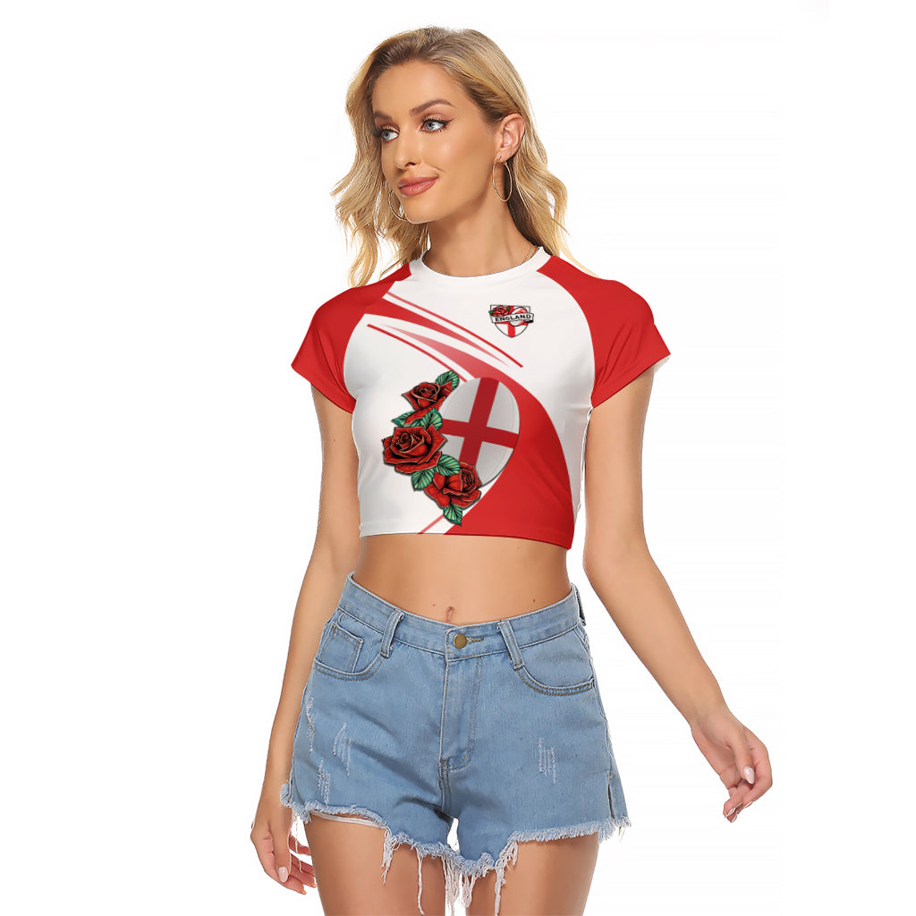 Custom England Rugby Raglan Cropped T Shirt Red Rose Sporty Style