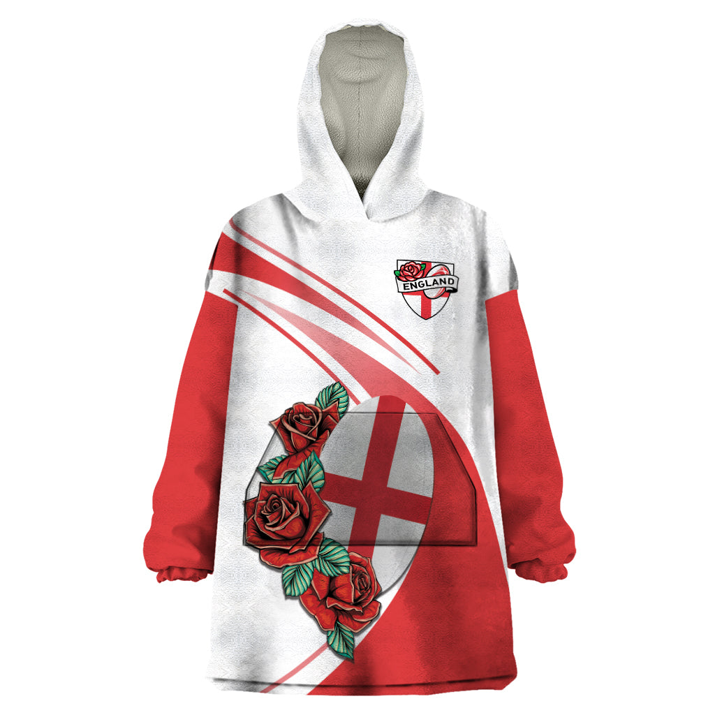 Custom England Rugby Wearable Blanket Hoodie Red Rose Sporty Style