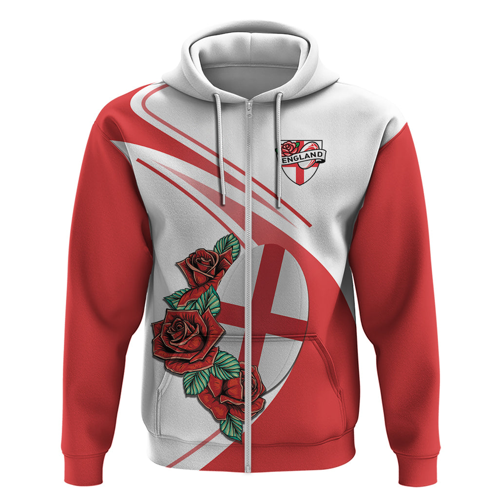 Custom England Rugby Zip Hoodie Red Rose Sporty Style