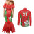 Custom Wales Rugby Couples Matching Mermaid Dress and Long Sleeve Button Shirt With Prince of Waless Feathers Go Cymru