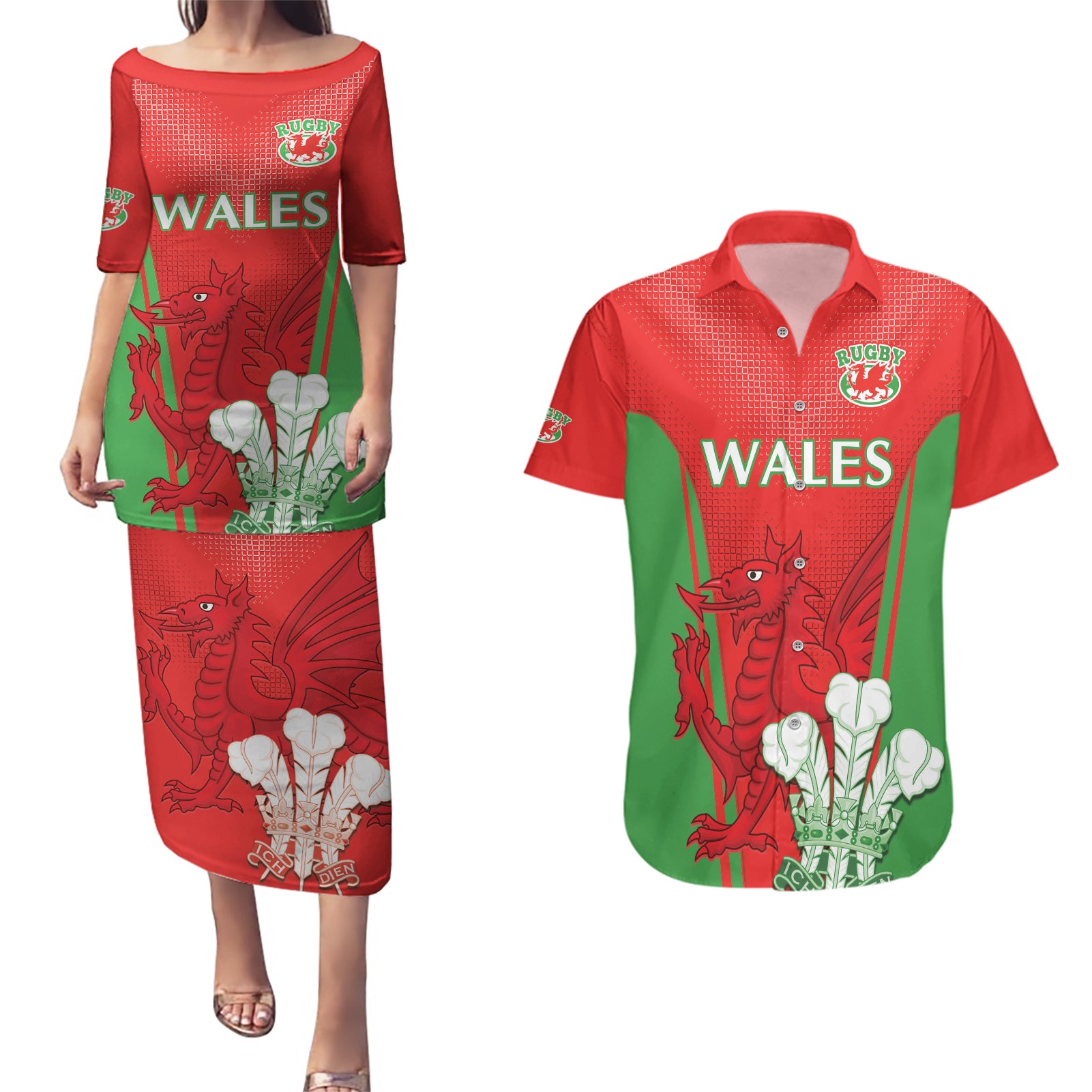 Custom Wales Rugby Couples Matching Puletasi and Hawaiian Shirt With Prince of Waless Feathers Go Cymru LT9 - Wonder Print Shop