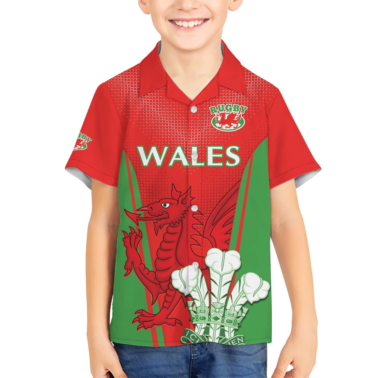 Custom Wales Rugby Kid Hawaiian Shirt With Prince of Waless Feathers Go Cymru - Wonder Print Shop