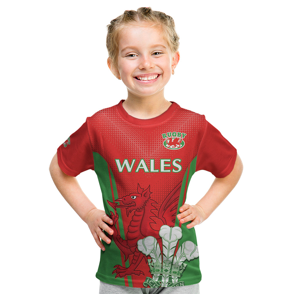 Custom Wales Rugby Kid T Shirt With Prince of Waless Feathers Go Cymru - Wonder Print Shop