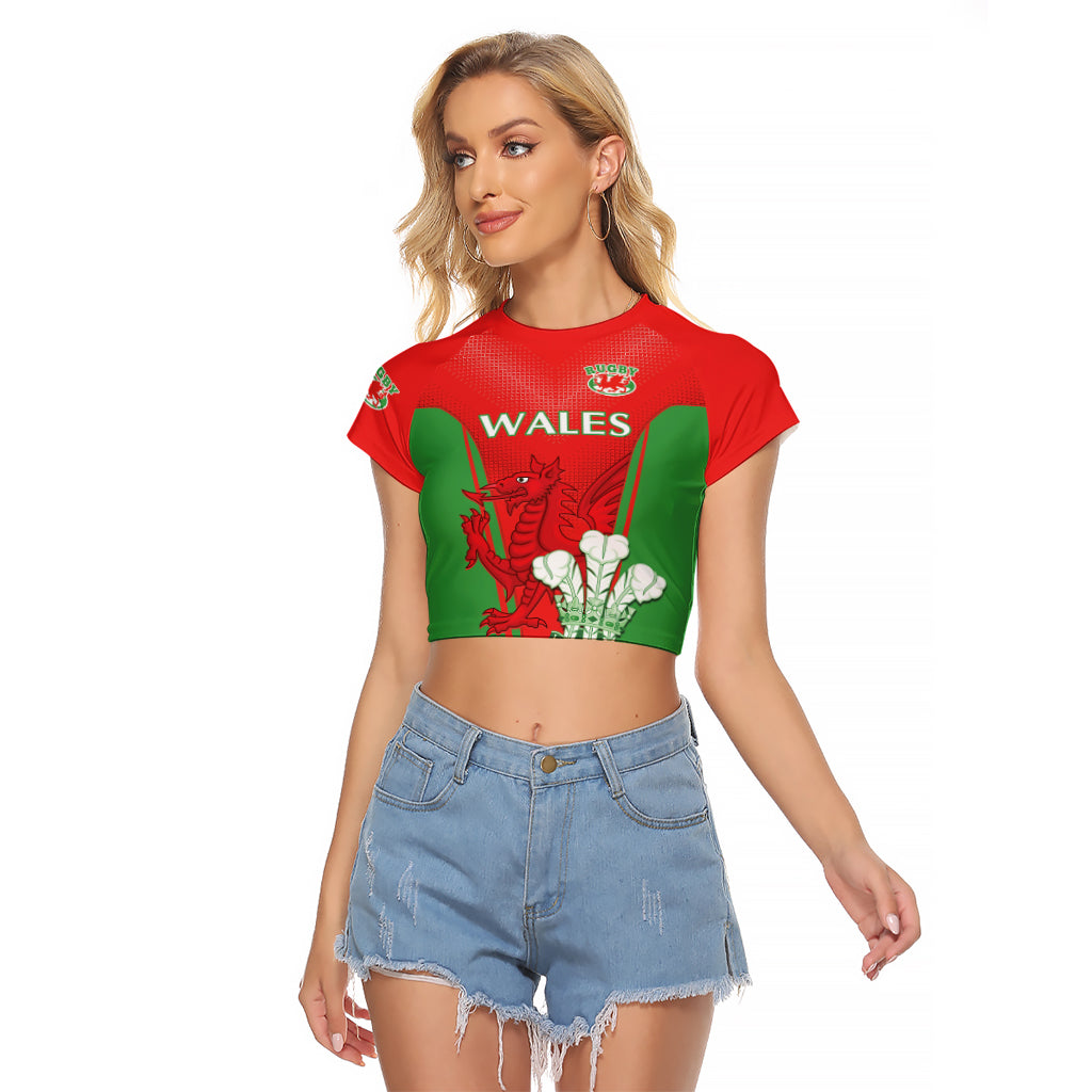 Custom Wales Rugby Raglan Cropped T Shirt With Prince of Waless Feathers Go Cymru - Wonder Print Shop