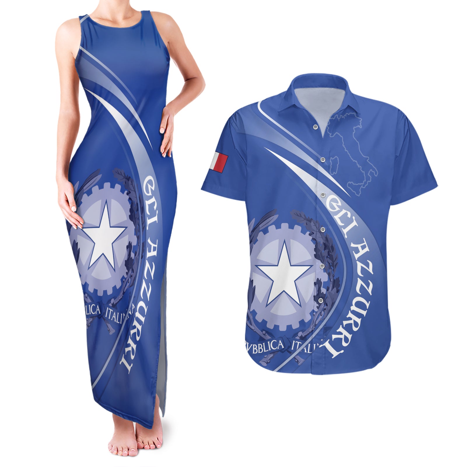 Custom Italy Rugby Couples Matching Tank Maxi Dress and Hawaiian Shirt Come On Gli Azzurri LT9 - Wonder Print Shop