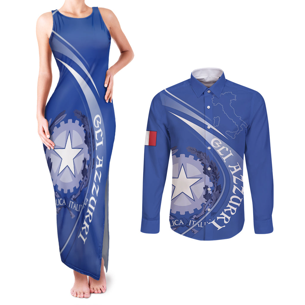 Custom Italy Rugby Couples Matching Tank Maxi Dress and Long Sleeve Button Shirt Come On Gli Azzurri LT9 - Wonder Print Shop