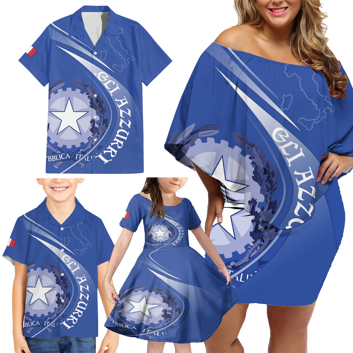 Custom Italy Rugby Family Matching Off Shoulder Short Dress and Hawaiian Shirt Come On Gli Azzurri LT9 - Wonder Print Shop