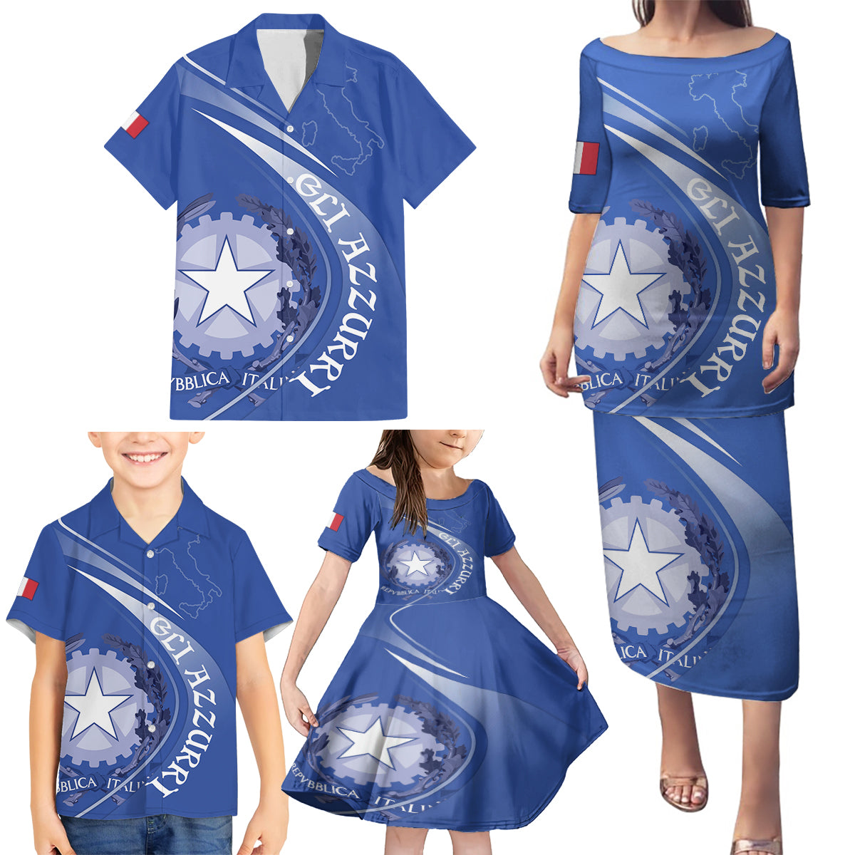 Custom Italy Rugby Family Matching Puletasi and Hawaiian Shirt Come On Gli Azzurri - Wonder Print Shop