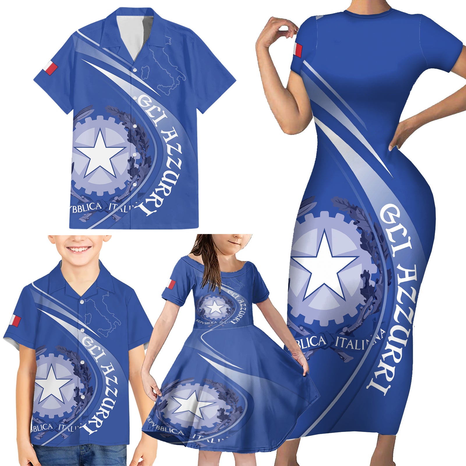 Custom Italy Rugby Family Matching Short Sleeve Bodycon Dress and Hawaiian Shirt Come On Gli Azzurri - Wonder Print Shop