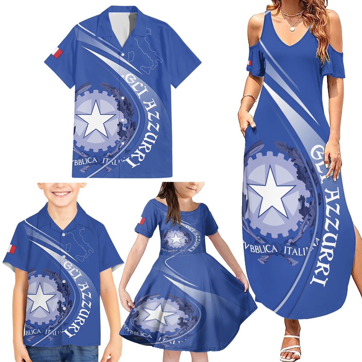 Custom Italy Rugby Family Matching Summer Maxi Dress and Hawaiian Shirt Come On Gli Azzurri - Wonder Print Shop