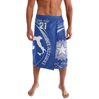 Blue men's rugby shorts with elastic waist and Italy map graphic, star print