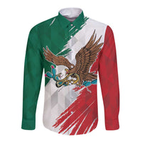Eagle Devouring Snake Mexican Emblem Personalized Long Sleeve Button Shirt Grunge Flag Style