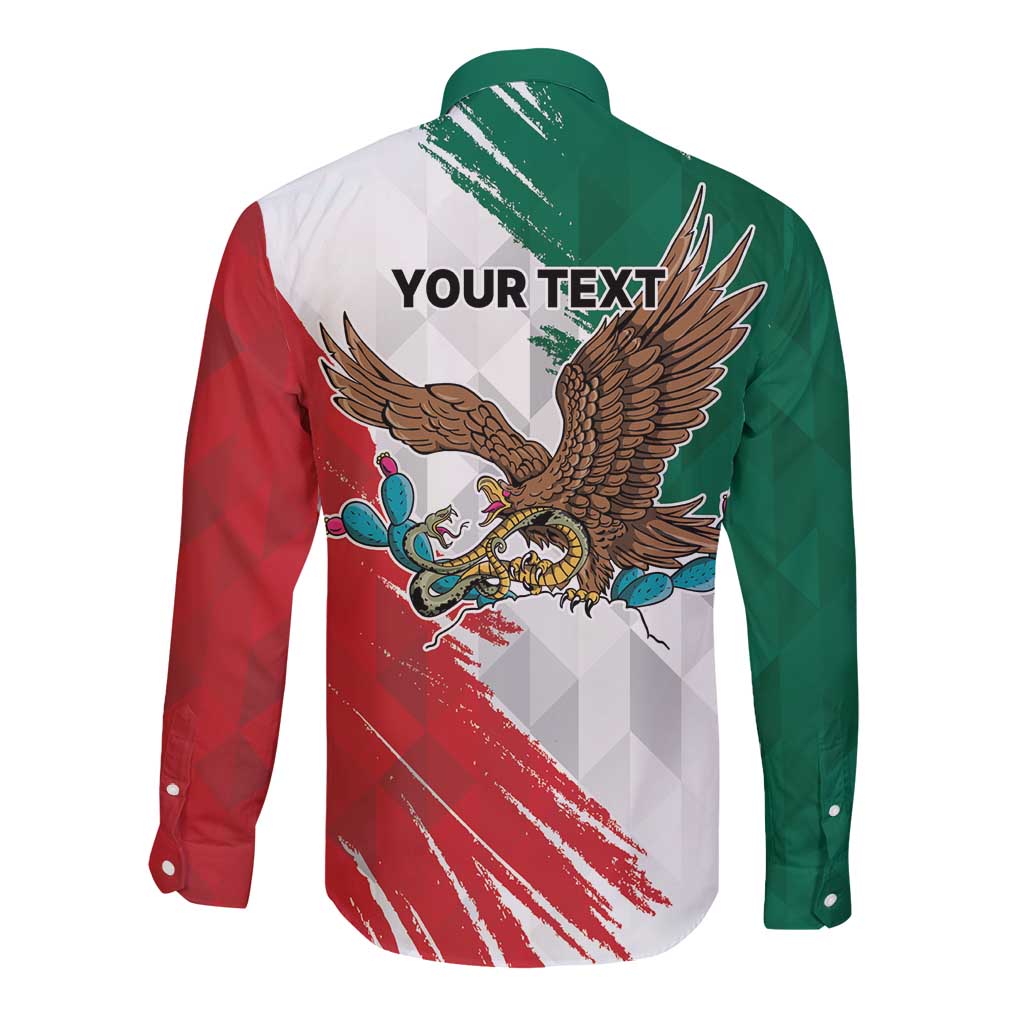 Eagle Devouring Snake Mexican Emblem Personalized Long Sleeve Button Shirt Grunge Flag Style
