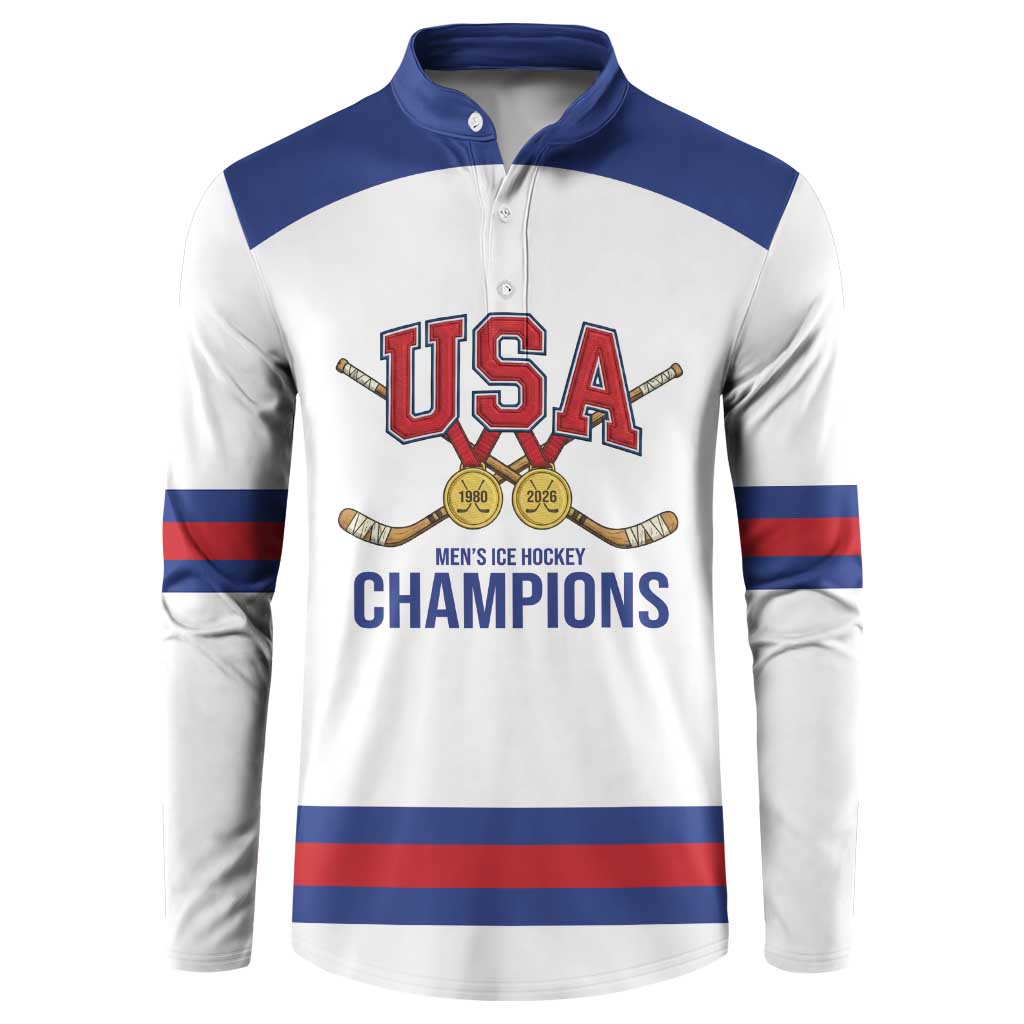 Custom United States Hockey 1980-2026 Gold Medal Button Sweatshirt Embroidery Effect White Style