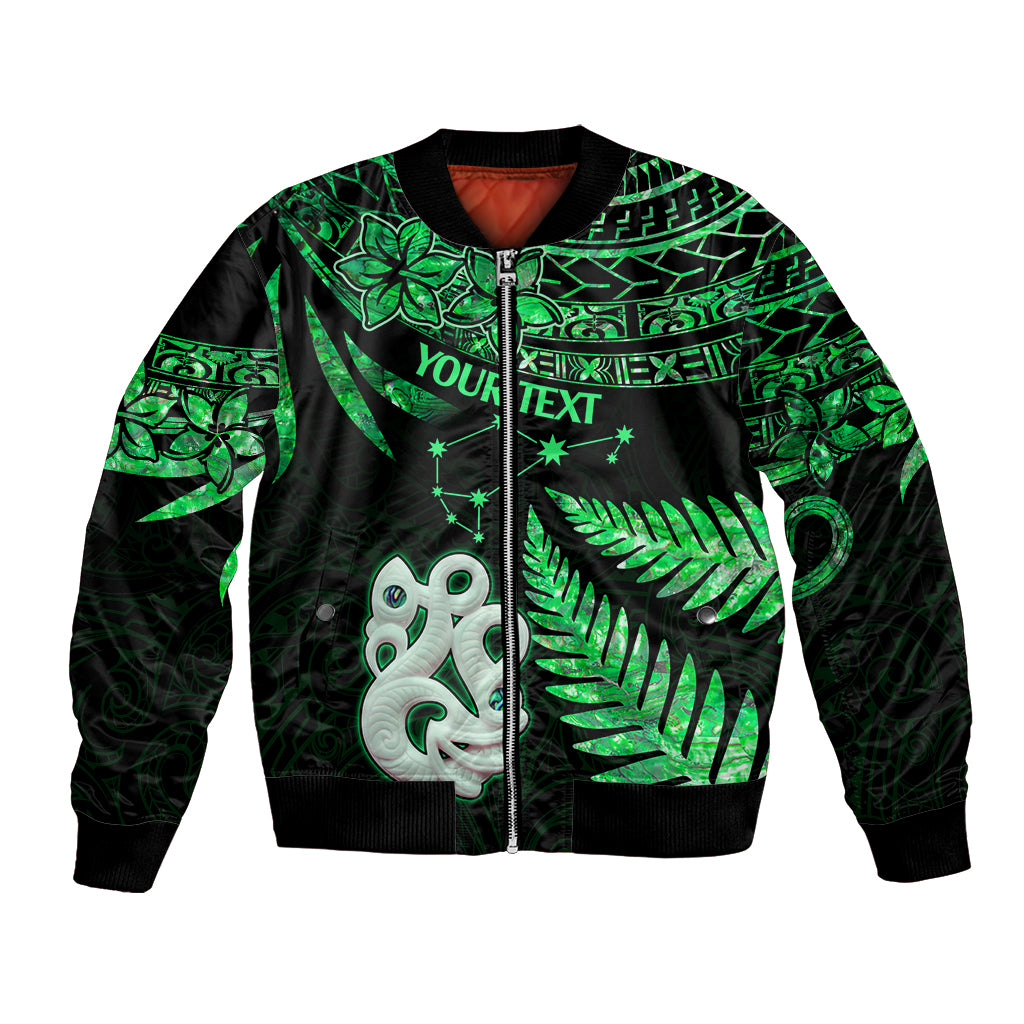 Green and black bomber jacket with front zipper, ribbed cuffs, and green star motif