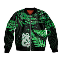 Green and black bomber jacket with front zipper, ribbed cuffs, and green star motif