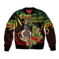 Unisex bomber jacket, black with green yellow red tribal floral front print