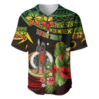Tropical baseball jersey in green, black, and yellow with floral print and side leaf motifs