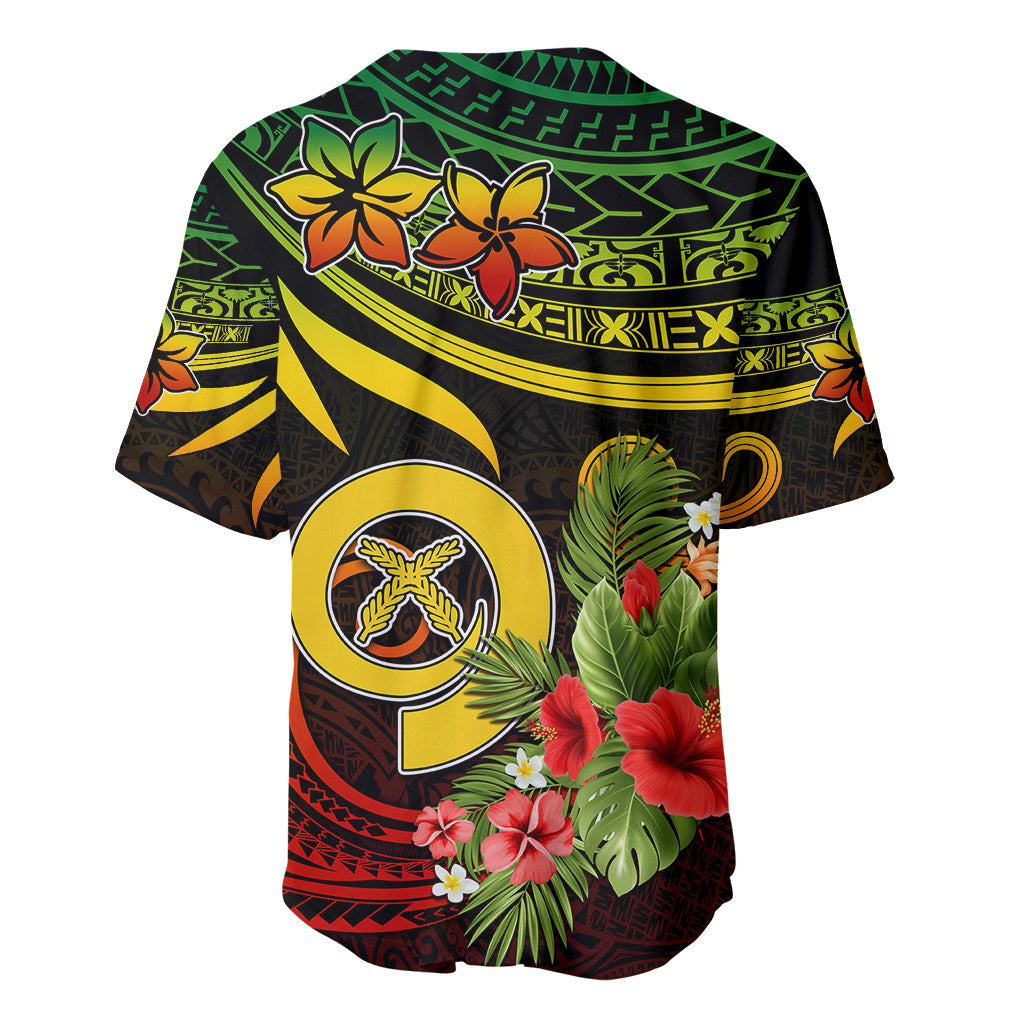 Tropical baseball jersey in green, black, and yellow with dragon crest, hibiscus, and leaves