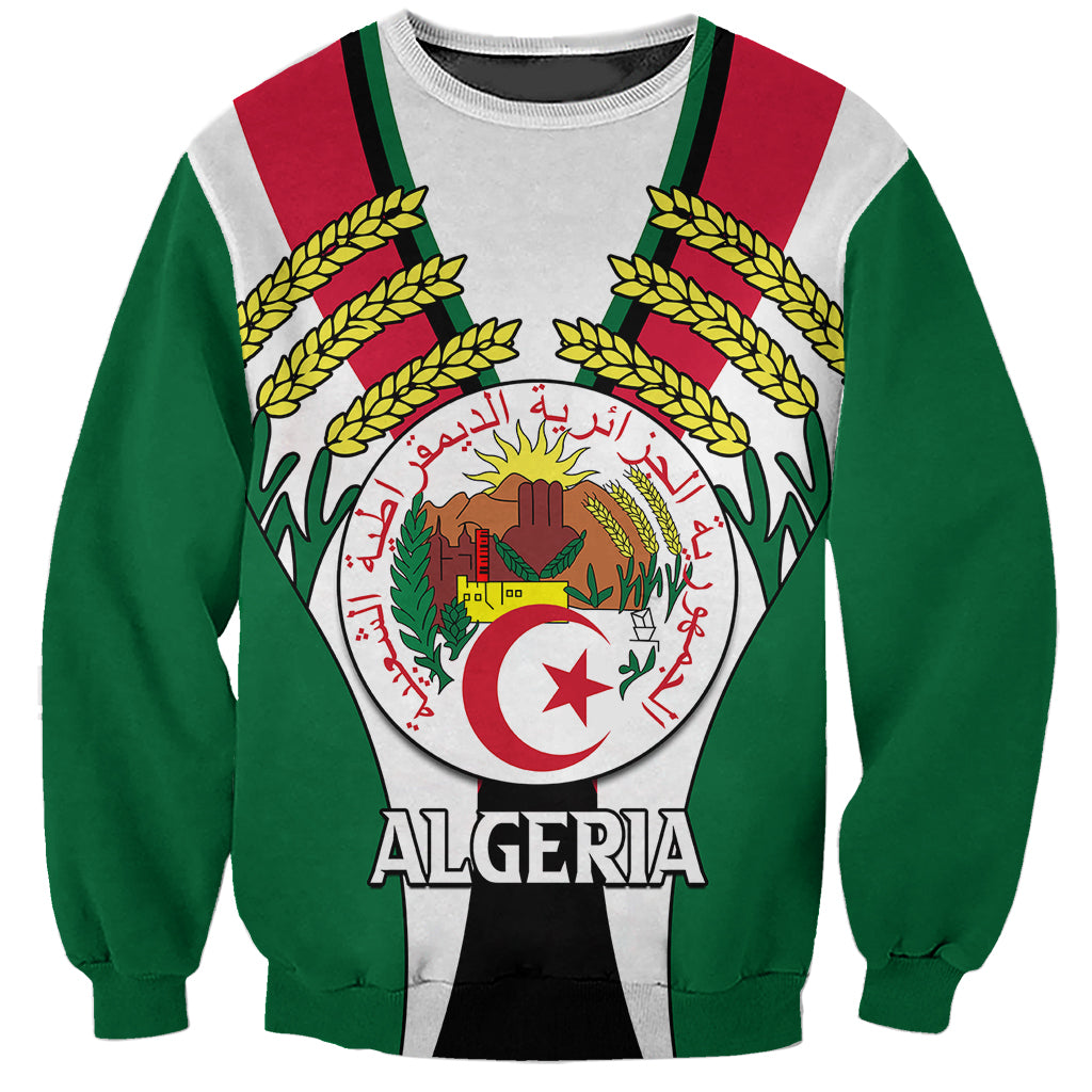 Unisex green sweatshirt with Algeria crest graphic and “ALGERIA” text on chest