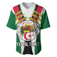 Green, red, and white baseball jersey with Algeria crest, V-neck buttons, and YOUR TEXT