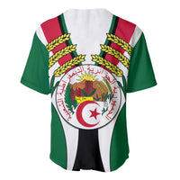 White V-neck baseball jersey with green and red sleeves and Algeria crest on front