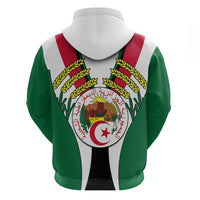 Green Algeria independence hoodie back with emblem graphic and striped panel design