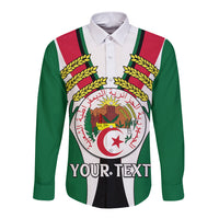 Green long-sleeve button shirt with Algerian crest graphic and laurel on front