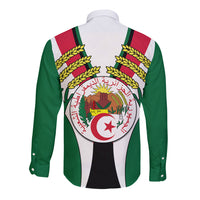 Green long-sleeve button shirt with Algerian crest graphic and laurel on back