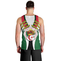 Men's green tank top with back print of Algerian crest and wheat wreath