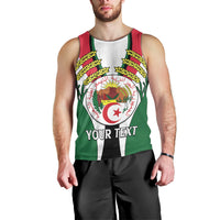 Men's green tank top with Algerian crest, wheat wreath, and 'YOUR TEXT' print