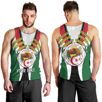 Men's green tank top front and back view with Algerian crest and wheat wreath graphics