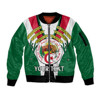 Green, white, and red unisex bomber jacket with front zipper and crest graphic, YOUR TEXT