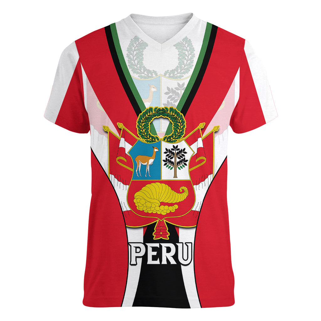 Peru Women V Neck T Shirt National Day - Wonder Print Shop