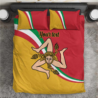 Personalized Sicily flag bedding set with two pillows, red and yellow design, “Your text”