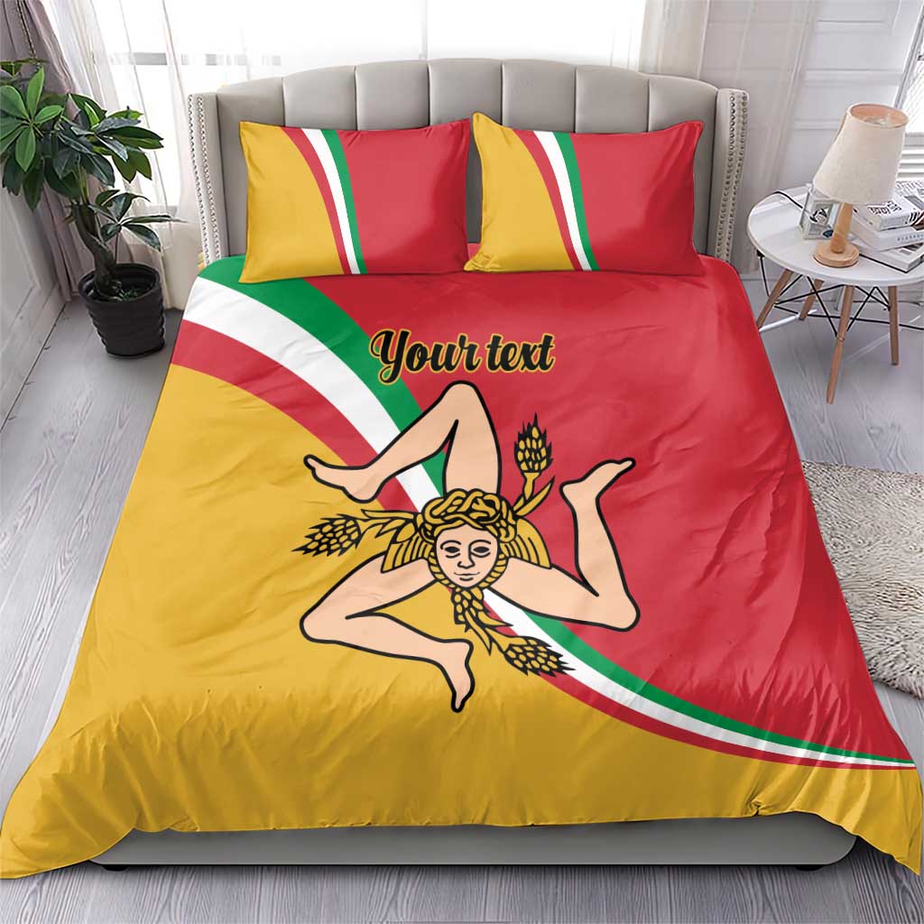 Personalized Sicily flag duvet set with two matching pillows, red and yellow flag artwork