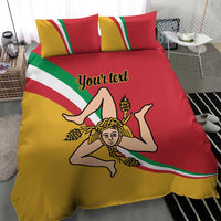 Personalized Sicily flag bedding set featuring cherub graphic, red and yellow duvet