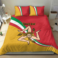 Personalized Sicily flag duvet and pillows, green stripes and “Your text” center print