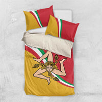 Personalized Sicily flag bedding set with two pillows and duvet, red, yellow, green stripes