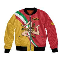 Sicilia bomber jacket with red, yellow, and green flag panels and front zipper