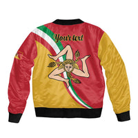 Sicilia bomber jacket with red and yellow back, 'Yourtext' print and Trinacria emblem