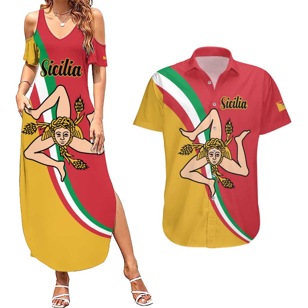 Personalized Italy Bandiera Della Sicilia Couples Matching Summer Maxi Dress and Hawaiian Shirt LT9 - Wonder Print Shop