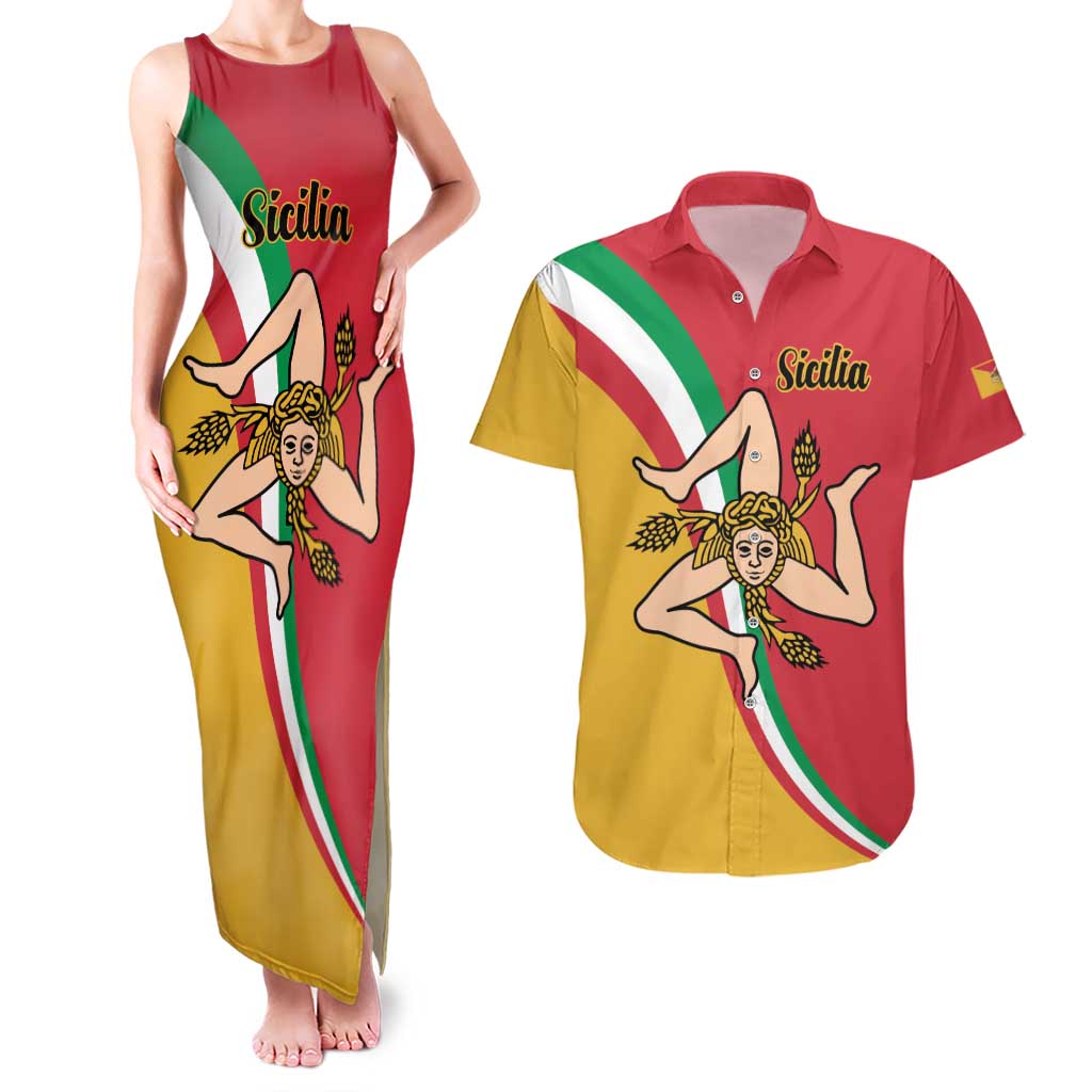 Personalized Italy Bandiera Della Sicilia Couples Matching Tank Maxi Dress and Hawaiian Shirt LT9 - Wonder Print Shop