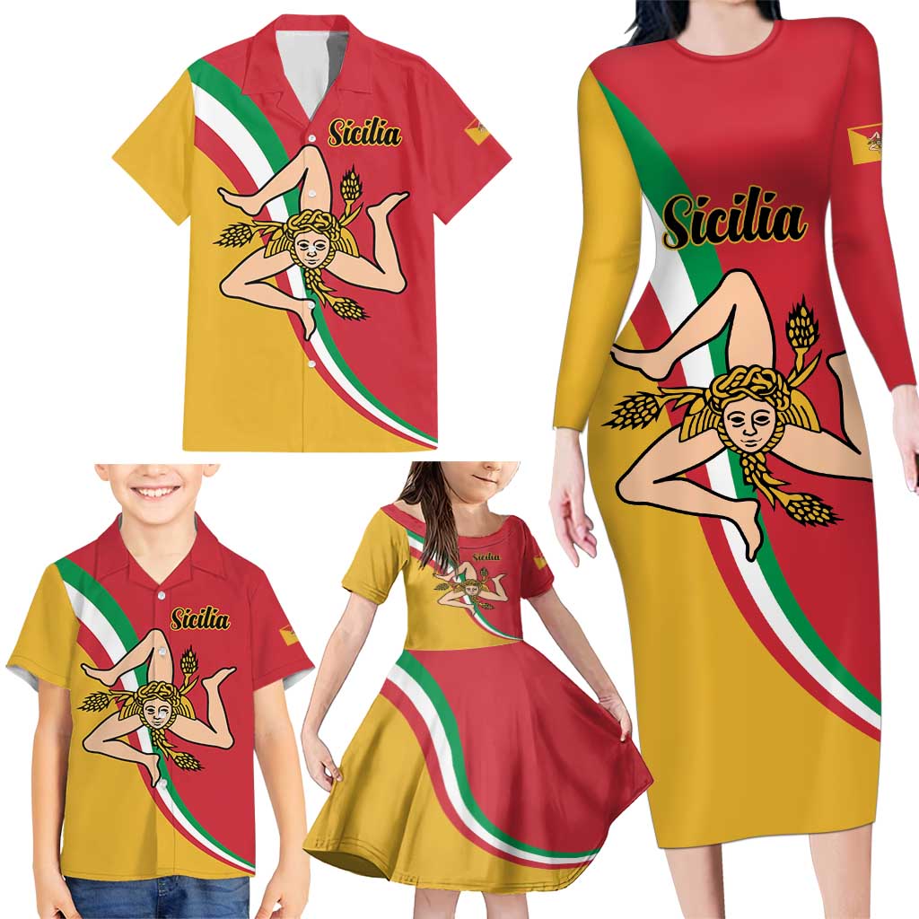 Personalized Italy Bandiera Della Sicilia Family Matching Long Sleeve Bodycon Dress and Hawaiian Shirt LT9 - Wonder Print Shop