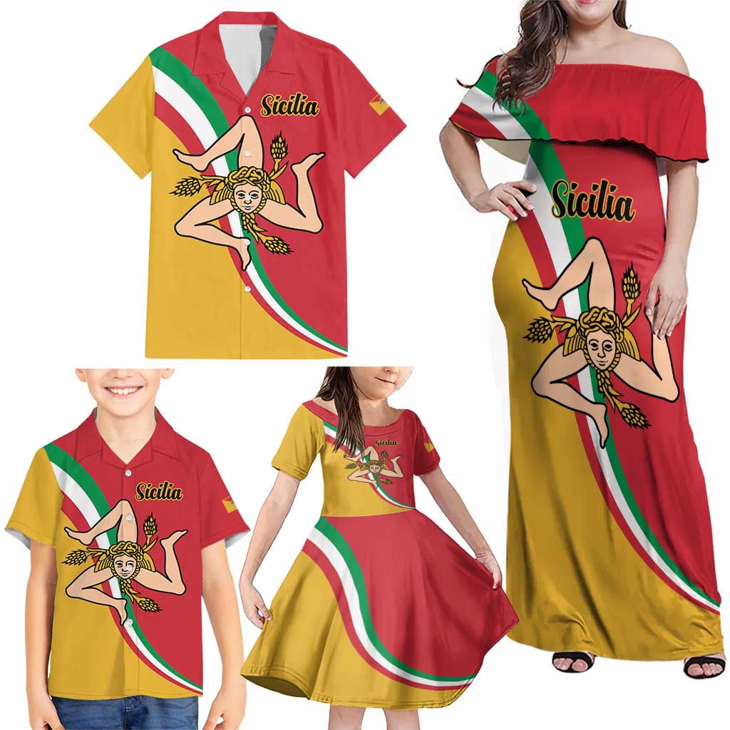 Personalized Italy Bandiera Della Sicilia Family Matching Off Shoulder Maxi Dress and Hawaiian Shirt LT9 - Wonder Print Shop