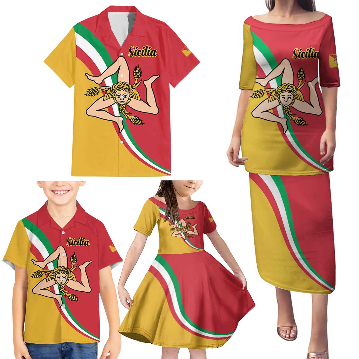 Personalized Italy Bandiera Della Sicilia Family Matching Puletasi and Hawaiian Shirt - Wonder Print Shop